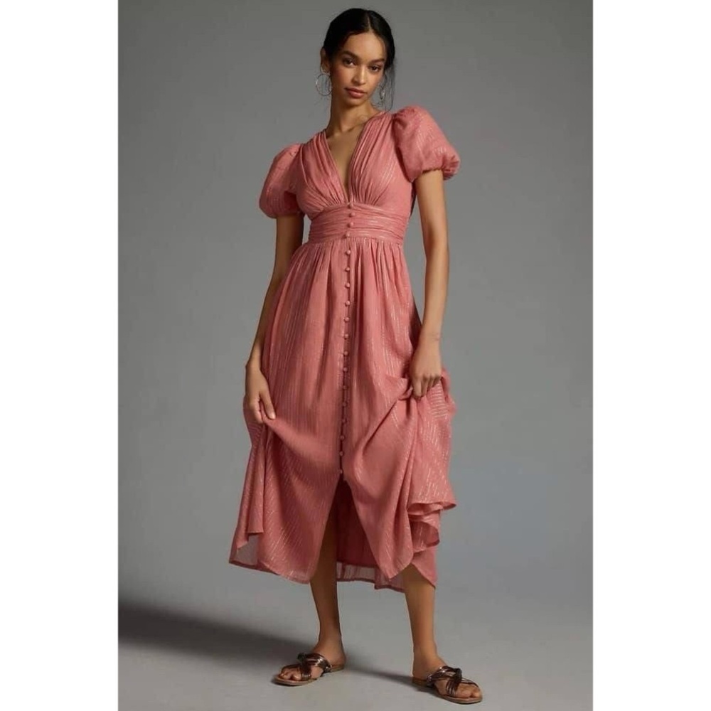 NWOT Anthropologie Katerina Lurex Dress size XS pink with gold stripes.
